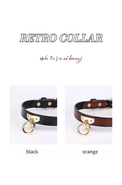 Genuine BDSM Leather Collar with Leash