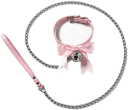 Cute Pink Ribbon Bell Collar + Leash (Colors)