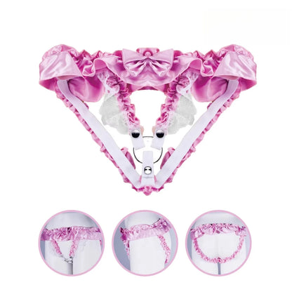 Pink Sissy Chastity Cage Ruffle Panties