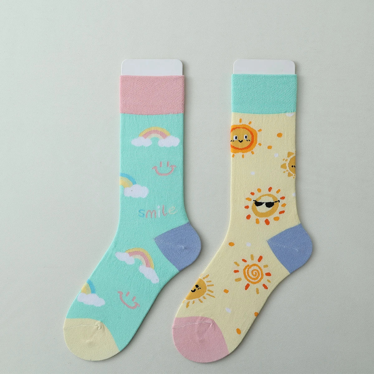 Smiley Rainbow Sky Mid-Calf Socks