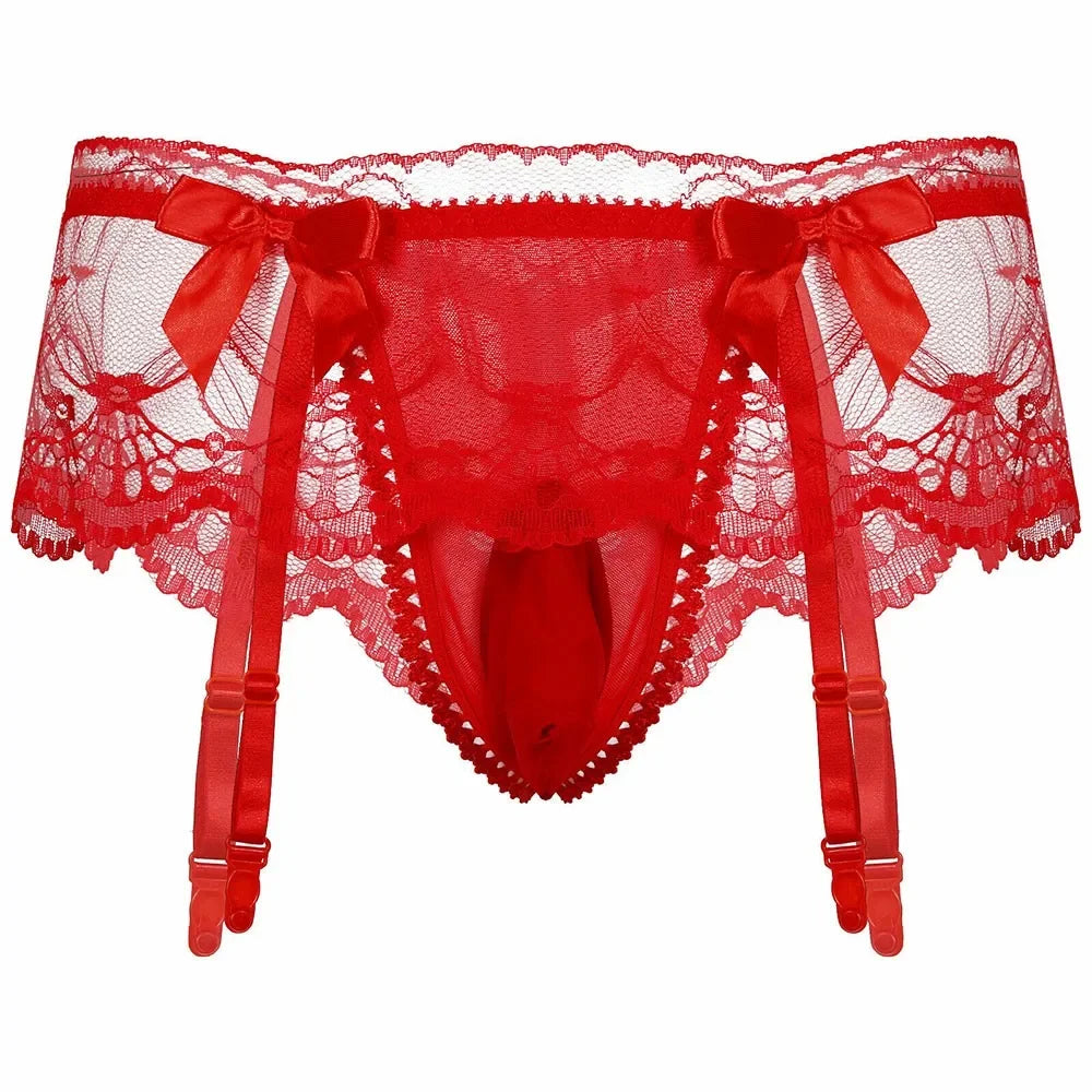Sissy Lace Panties –  Bowknot Briefs Garter