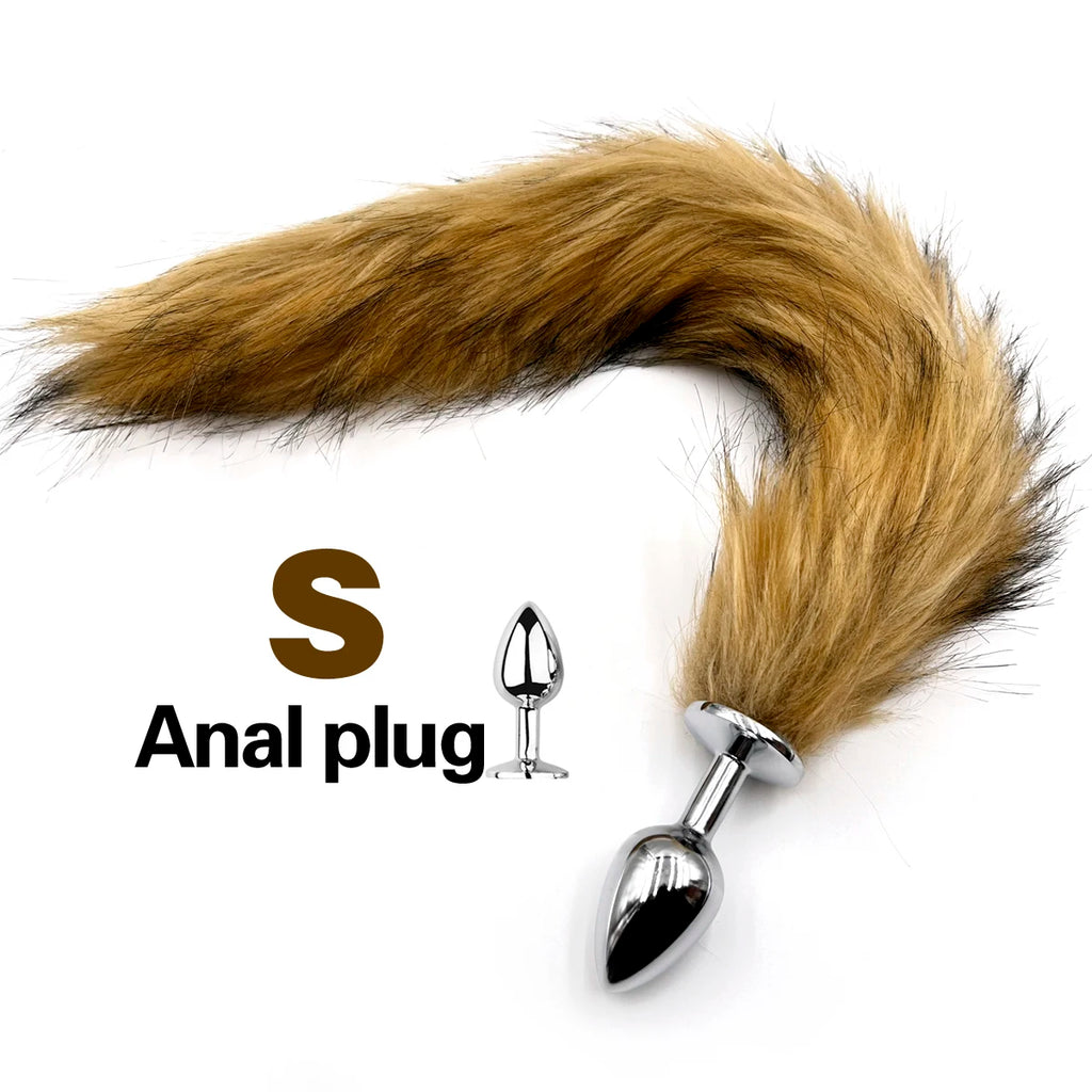 Brown Wolf Tail Stainless Steel Plug
