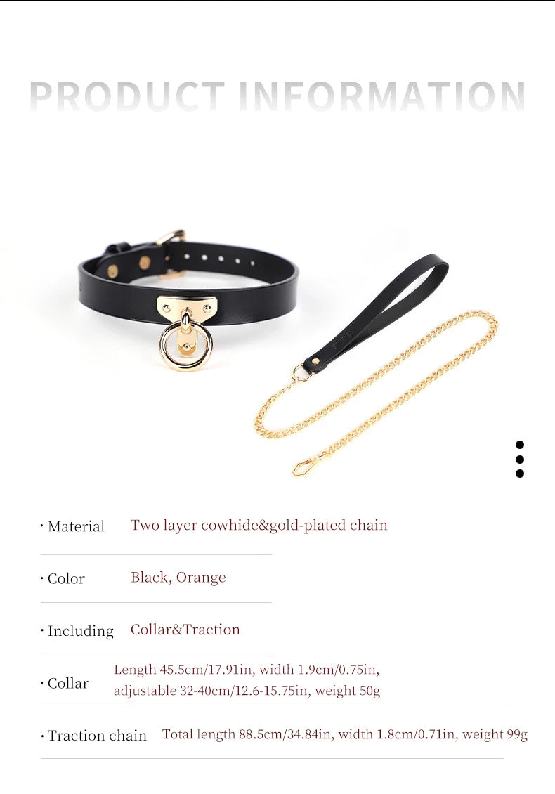 Genuine BDSM Leather Collar with Leash