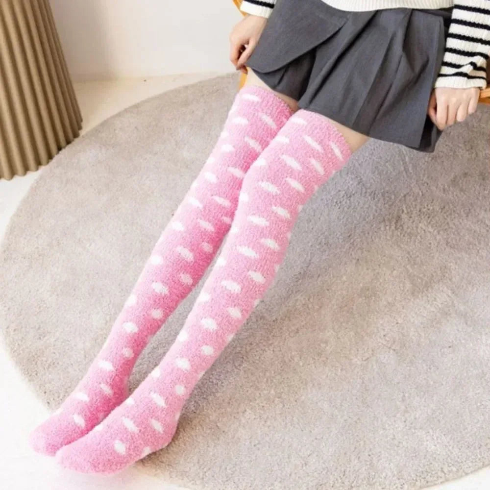 Coral Velvet Striped Thigh-High Socks (Colors) - Puppy's Aesthetics