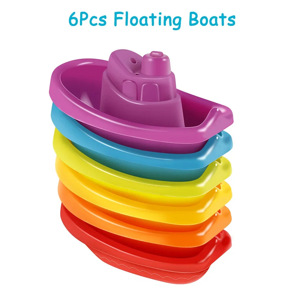 Stacking Bath Toys – Rainbow Cups, Boats & Spoons Set