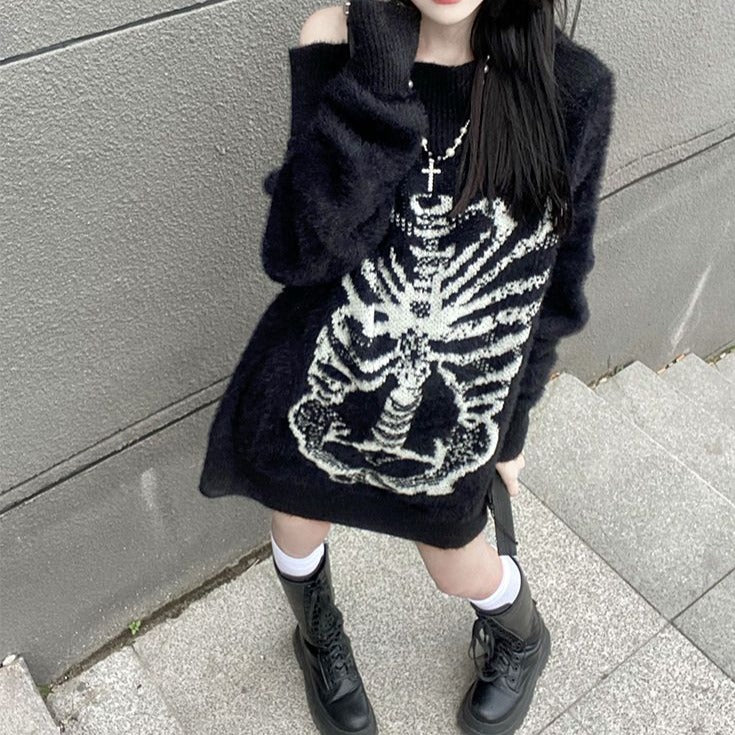 Skeleton Gothic Long Sweater Dress