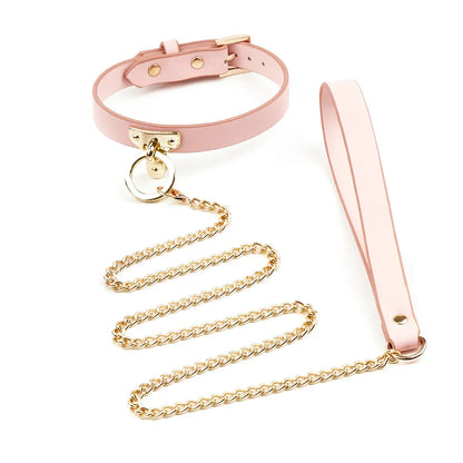 Pink PU Leather Collar & Leash - Puppy's Aesthetics