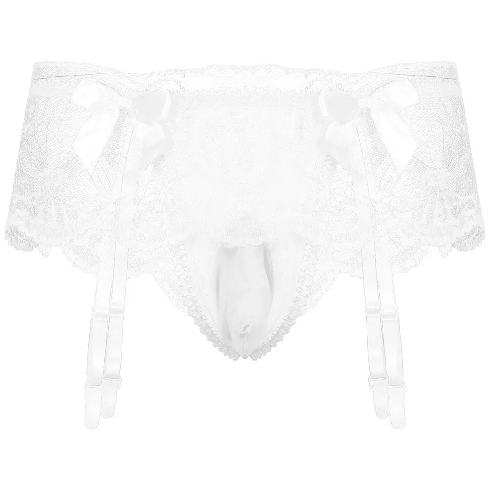 Sissy Lace Panties –  Bowknot Briefs Garter