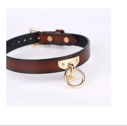 Genuine BDSM Leather Collar with Leash