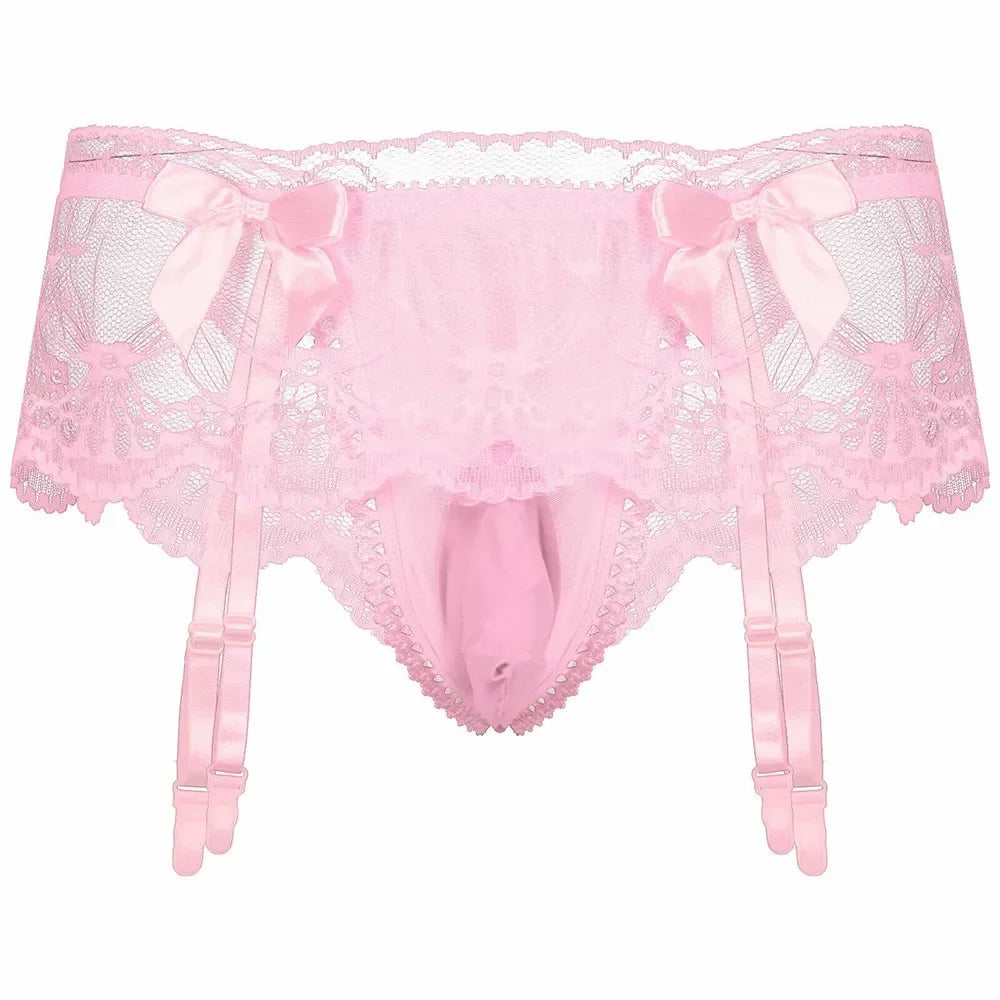 Sissy Lace Panties –  Bowknot Briefs Garter