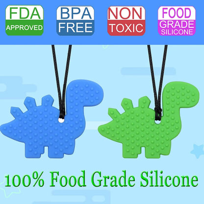 2Pcs Silicone Dinosaur Chew Teether Necklace