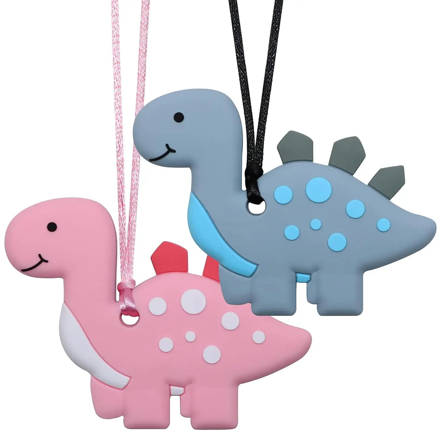 2Pcs Silicone Dinosaur Chew Teether Necklace