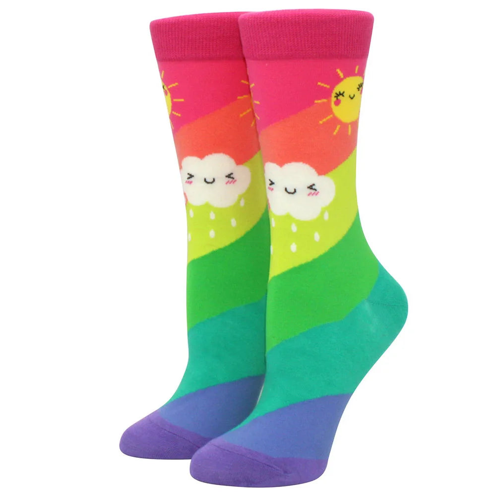 Rainbow Clouds Mid-Tube Socks