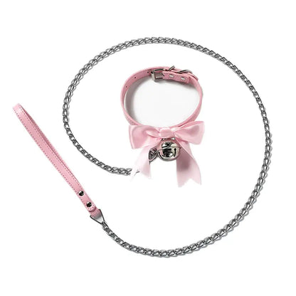 Cute Pink Ribbon Bell Collar + Leash (Colors)