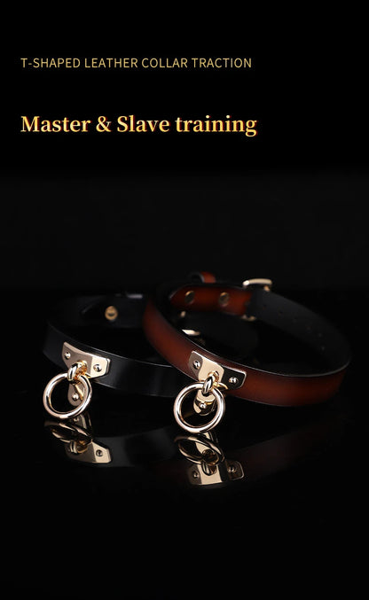 Genuine BDSM Leather Collar with Leash