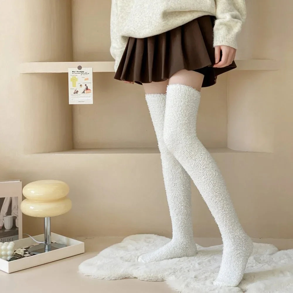 Coral Velvet Striped Thigh-High Socks (Colors)