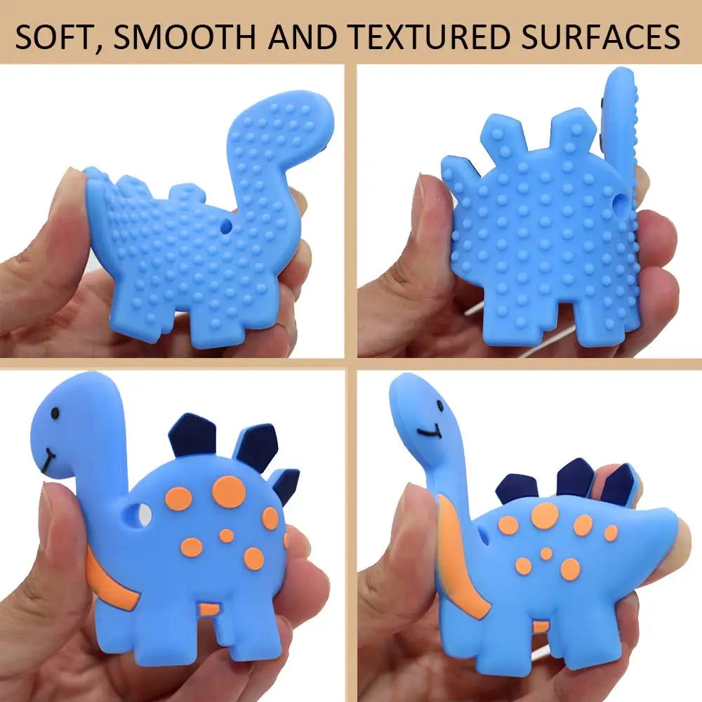 2Pcs Silicone Dinosaur Chew Teether Necklace