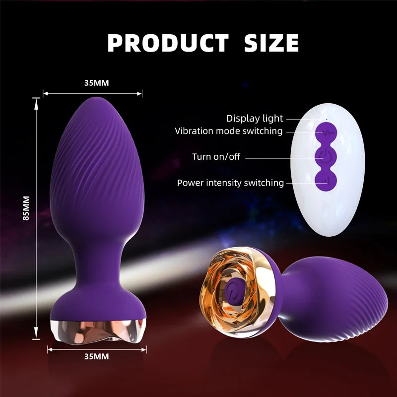 Rose Vibrator Anal Plug Remote-Controlled