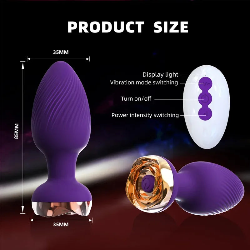 Rose Vibrator Anal Plug Remote-Controlled - Puppy's Aesthetics