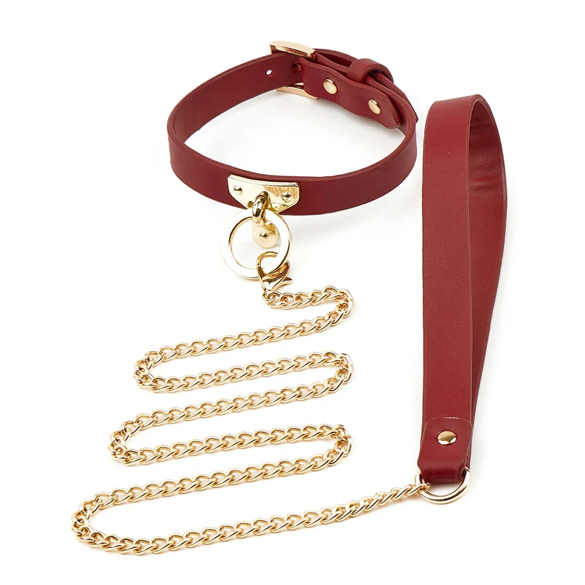 Red PU Leather Collar & Leash - Puppy's Aesthetics