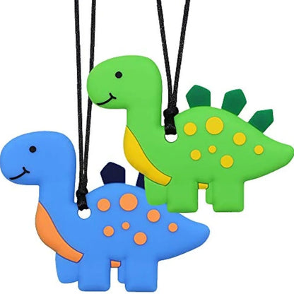 2Pcs Silicone Dinosaur Chew Teether Necklace