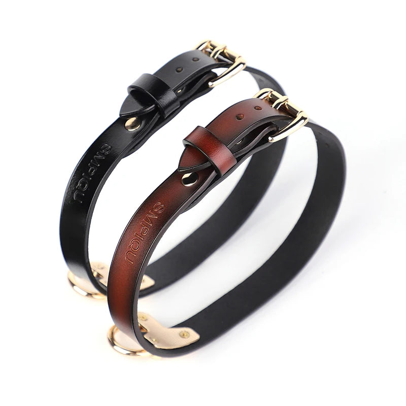 Genuine BDSM Leather Collar with Leash