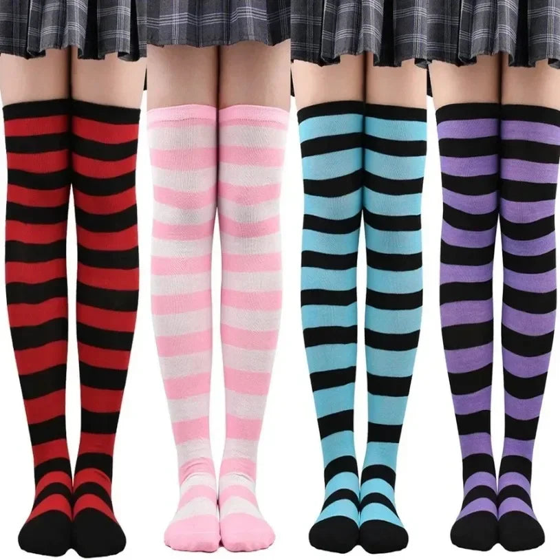 Sweet Stripe Thigh High Stockings (Colors)