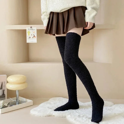 Coral Velvet Striped Thigh-High Socks (Colors) - Puppy's Aesthetics
