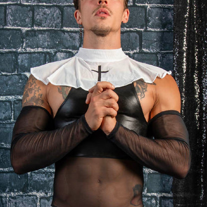 Sheer Male Sexy Nun Costume Bodysuit