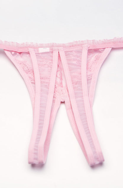 Scalloped Embroidery Crotchless Thong (Pink)