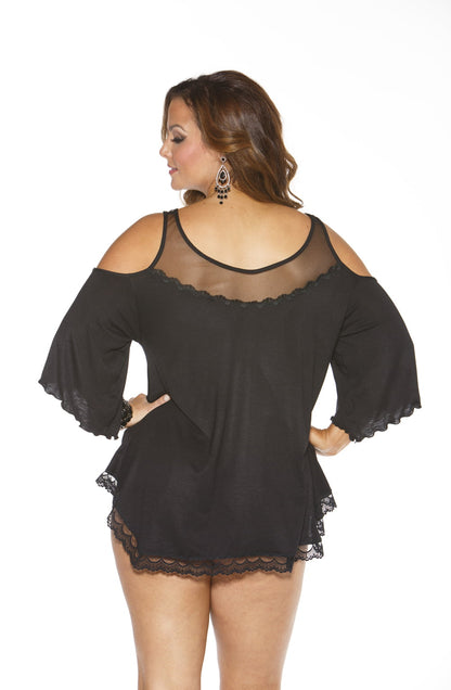 Sleepshirt with Lace and Sheer Net (Black)