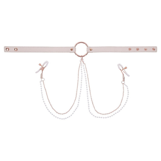 S&M Peaches Ôn CreaMe Collar with Nipple Clamps