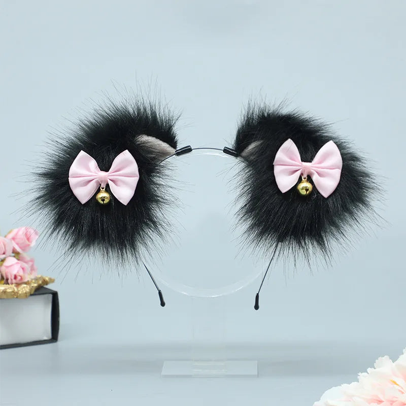 Cute Black Petplay Bows Ears & Tail Set (Also Sold Separately)