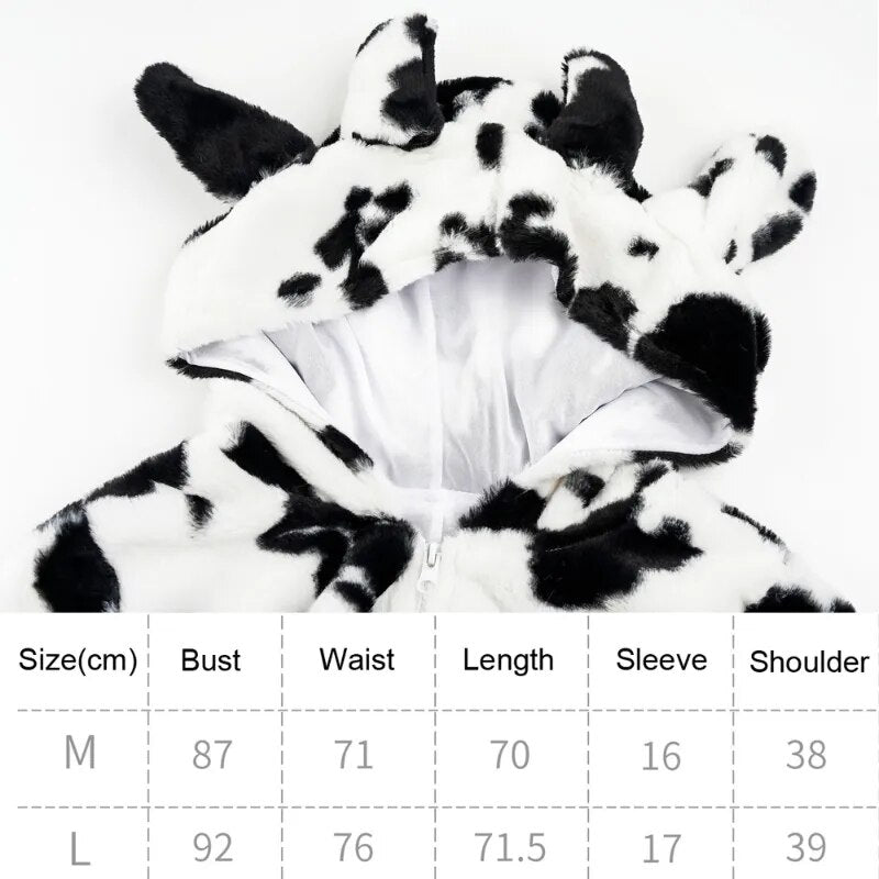 Soft Cow Plush Hoodie Bodysuit