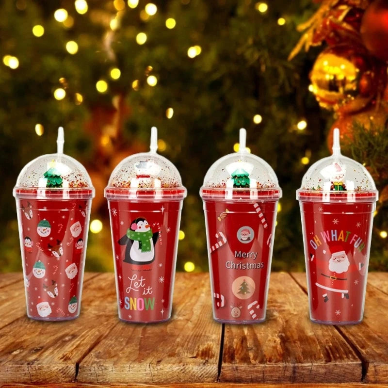 Cute Christmas Cup with Lid Straw