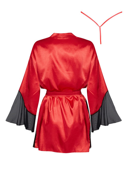 Sara Peignoir Robe with Lace and Mesh Accents (Red)