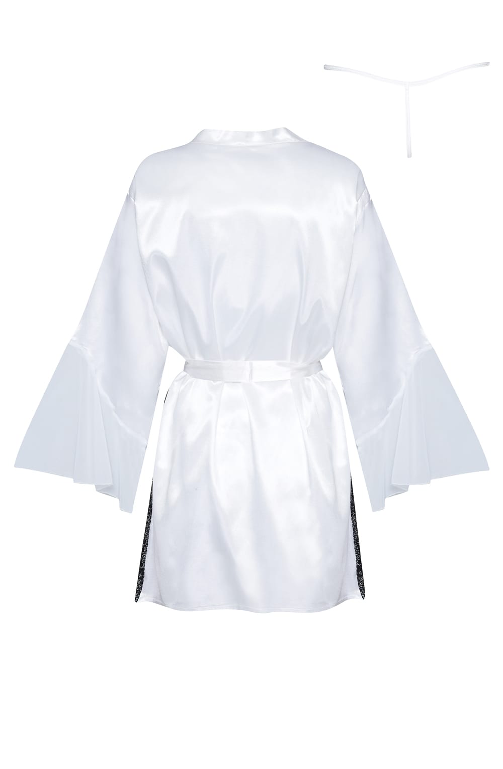 Sara Peignoir Satin Robe with Lace Accents (White)