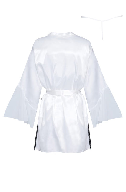 Sara Peignoir Satin Robe with Lace Accents (White)