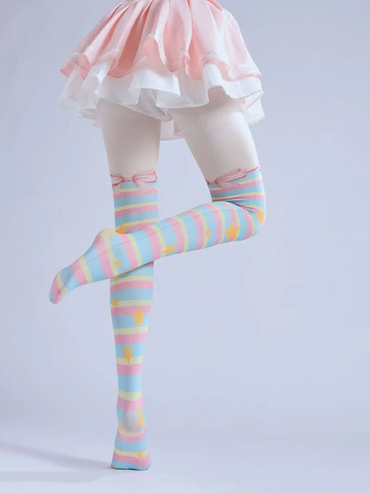 Lolita Bowknot Striped Rainbow Pantyhose - Puppy's Aesthetics