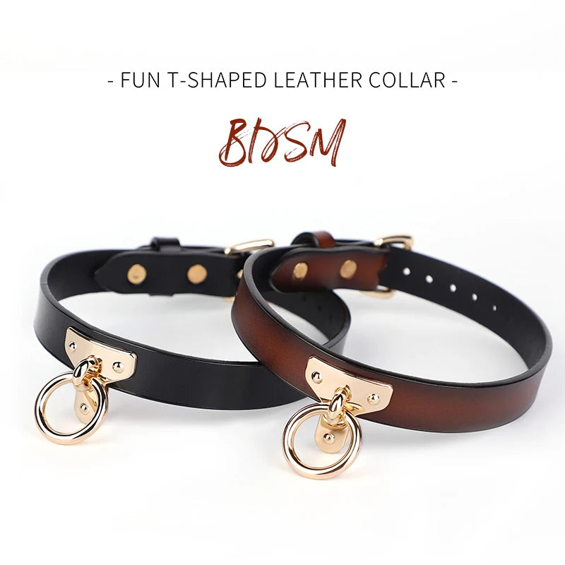 Genuine BDSM Leather Collar with Leash