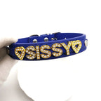 Sissy Rhinestone Blue Leather Collar
