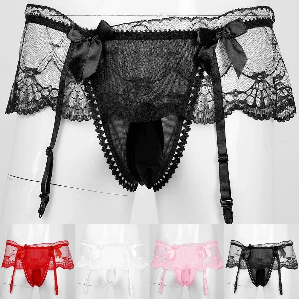 Sissy Lace Panties –  Bowknot Briefs Garter
