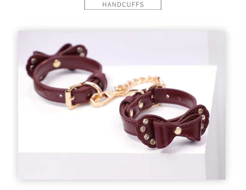 Kawaii Bow Leather Bondage Cuffs (Colors)