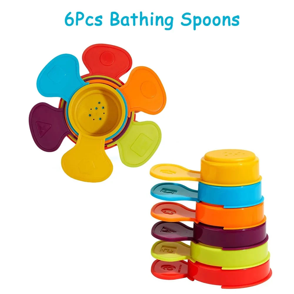 Stacking Bath Toys – Rainbow Cups, Boats & Spoons Set