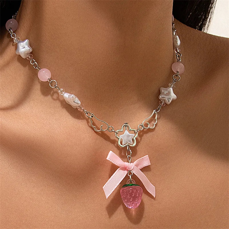 Berry Baby Bow Necklace - Puppy's Aesthetics