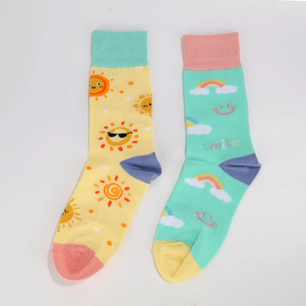 Smiley Rainbow Sky Mid-Calf Socks