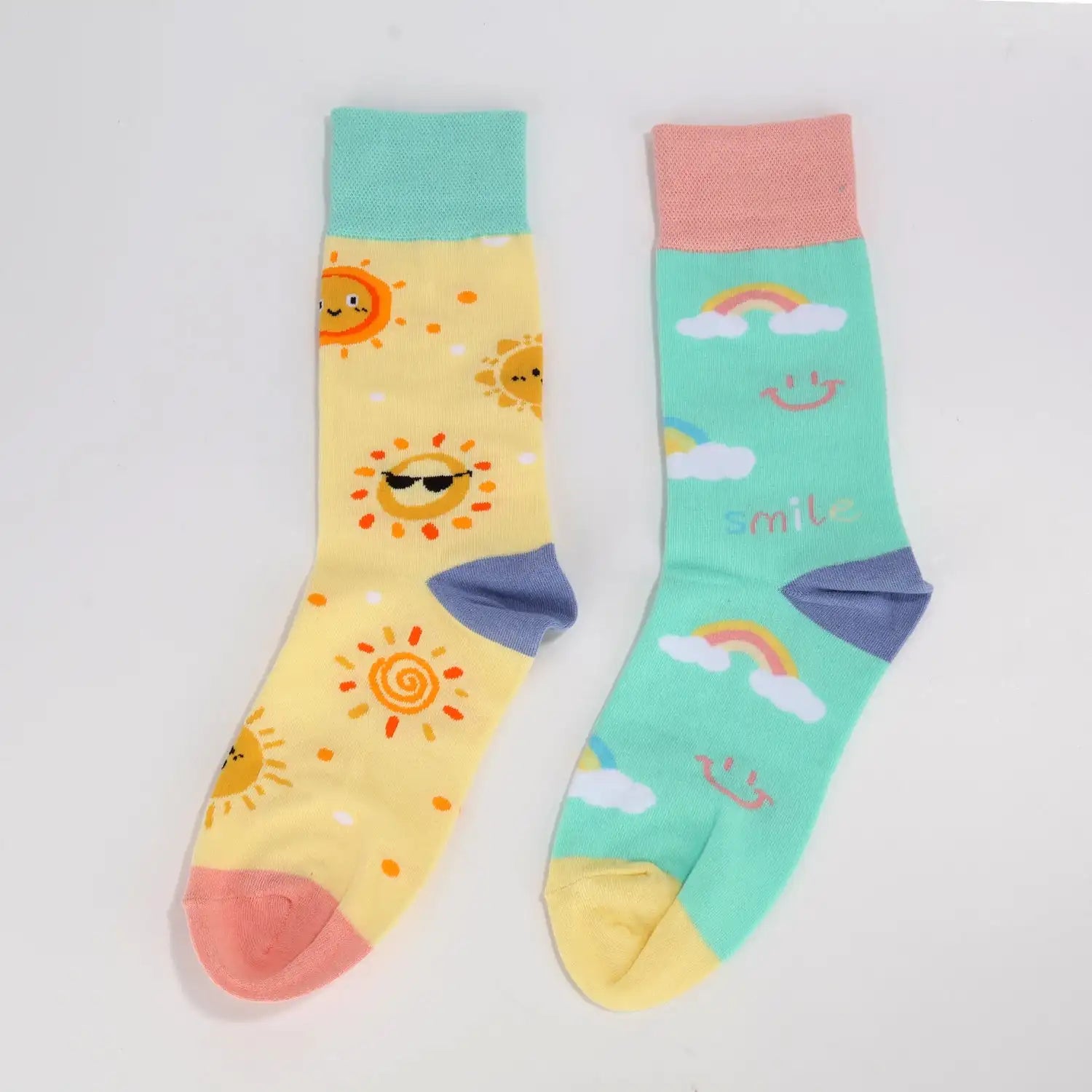 Smiley Rainbow Sky Mid-Calf Socks