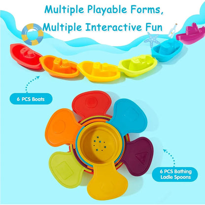 Stacking Bath Toys – Rainbow Cups, Boats & Spoons Set