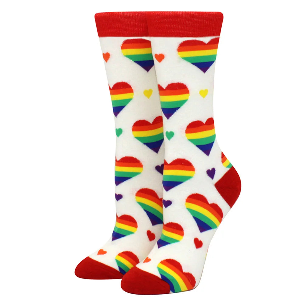 Love Rainbow Hearts Mid-Tube Socks