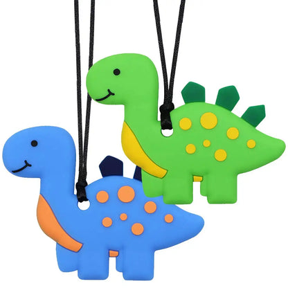 2Pcs Silicone Dinosaur Chew Teether Necklace